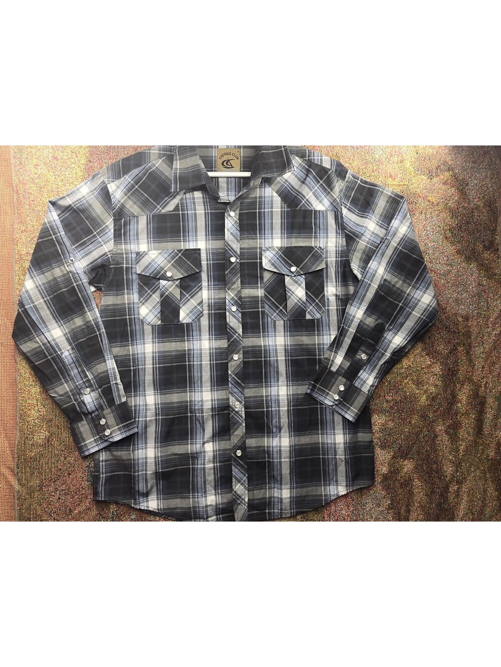 Coevals Club Western Shirt Mens Large Plaid Excellent Pearl Snap Long Sleeve
